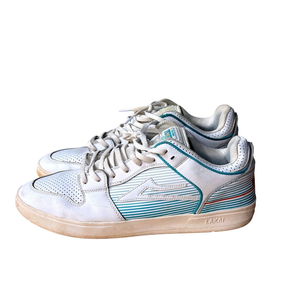 Lakai Telford Low Pete Welsh White Teal Skate Shoes Mens‎ 12 MS122-0283-B00